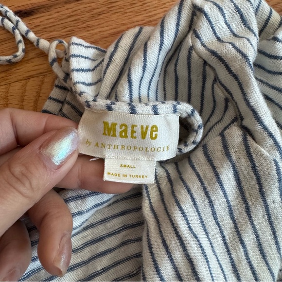 Anthropologie Maeve striped linen cowl neck shirt with tie back 100% linen Small - Picture 4 of 5